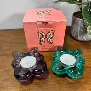 Marquis Waterford Butterfly Tealight Candle Holder Votive Purple Green in Box